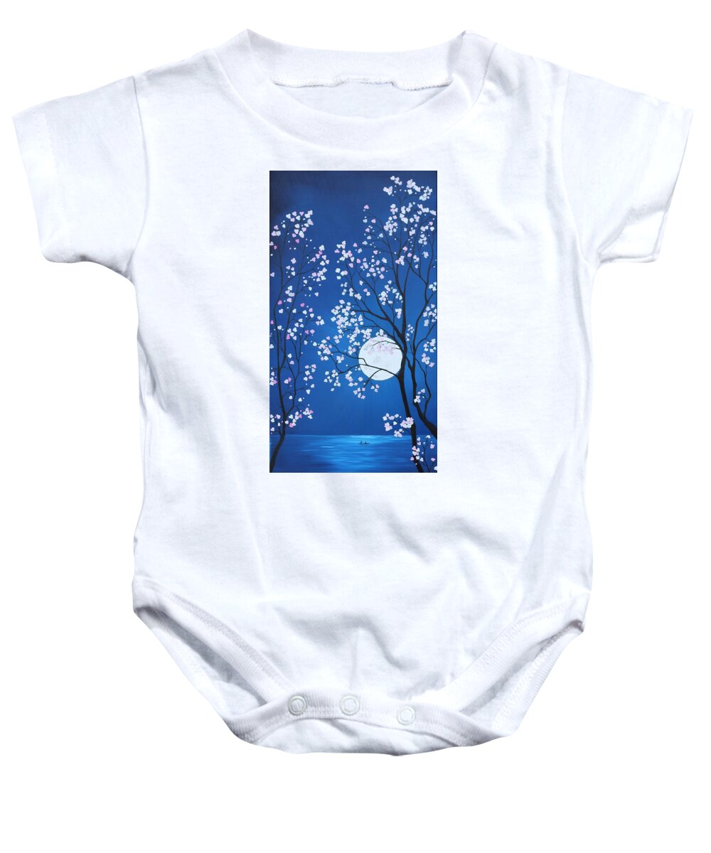 Cherry Blossoms Baby Onesie featuring the painting Blossom Waters by Berlynn