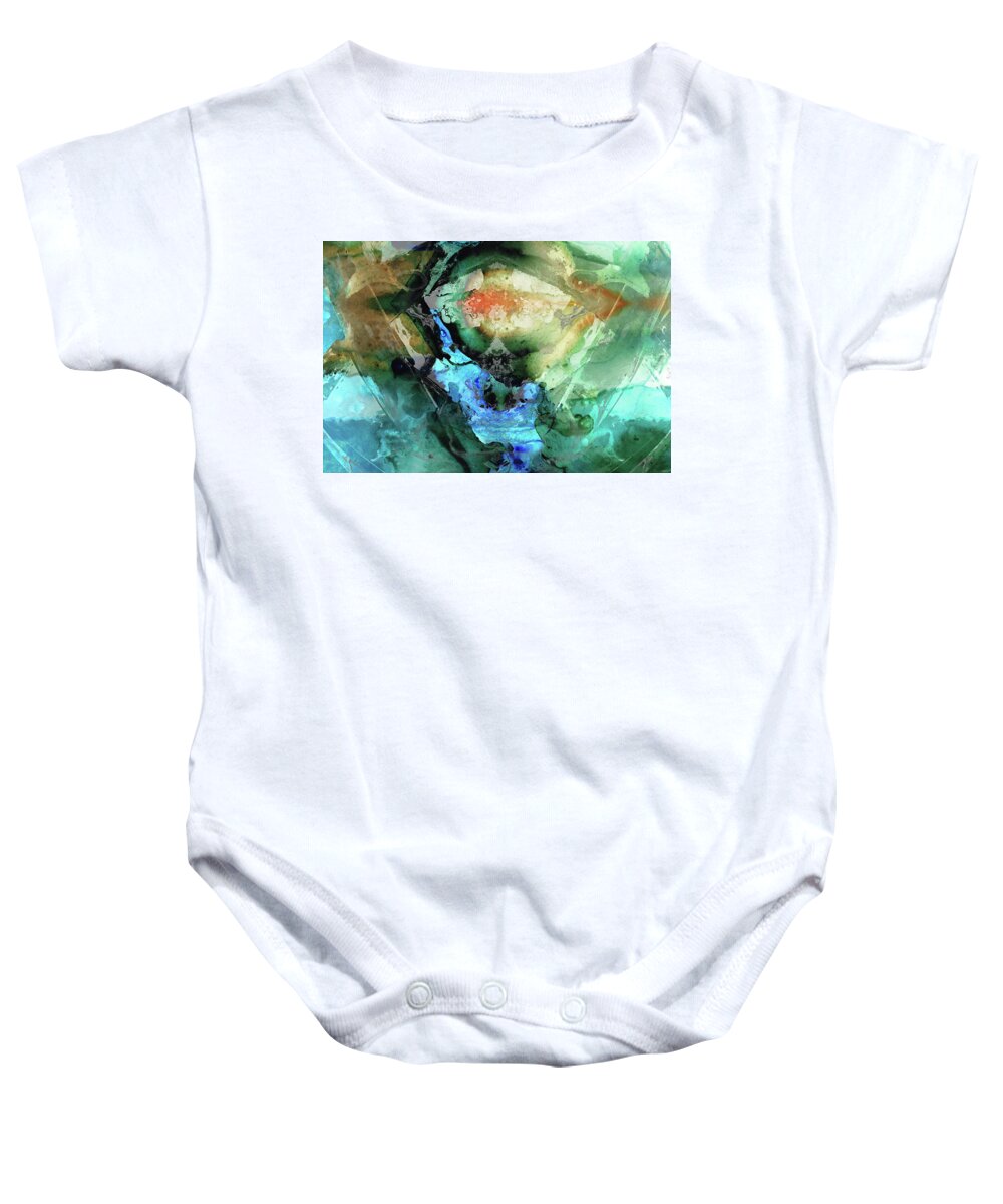 Blue Baby Onesie featuring the painting Blue And Green Abstract Art - Hidden Passage - Sharon Cummings by Sharon Cummings