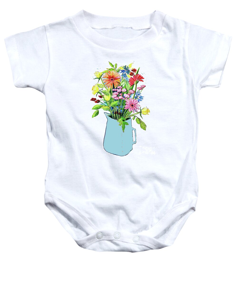 Spring Flowers Baby Onesie featuring the painting Blue Jug by Sarah Thompson-engels