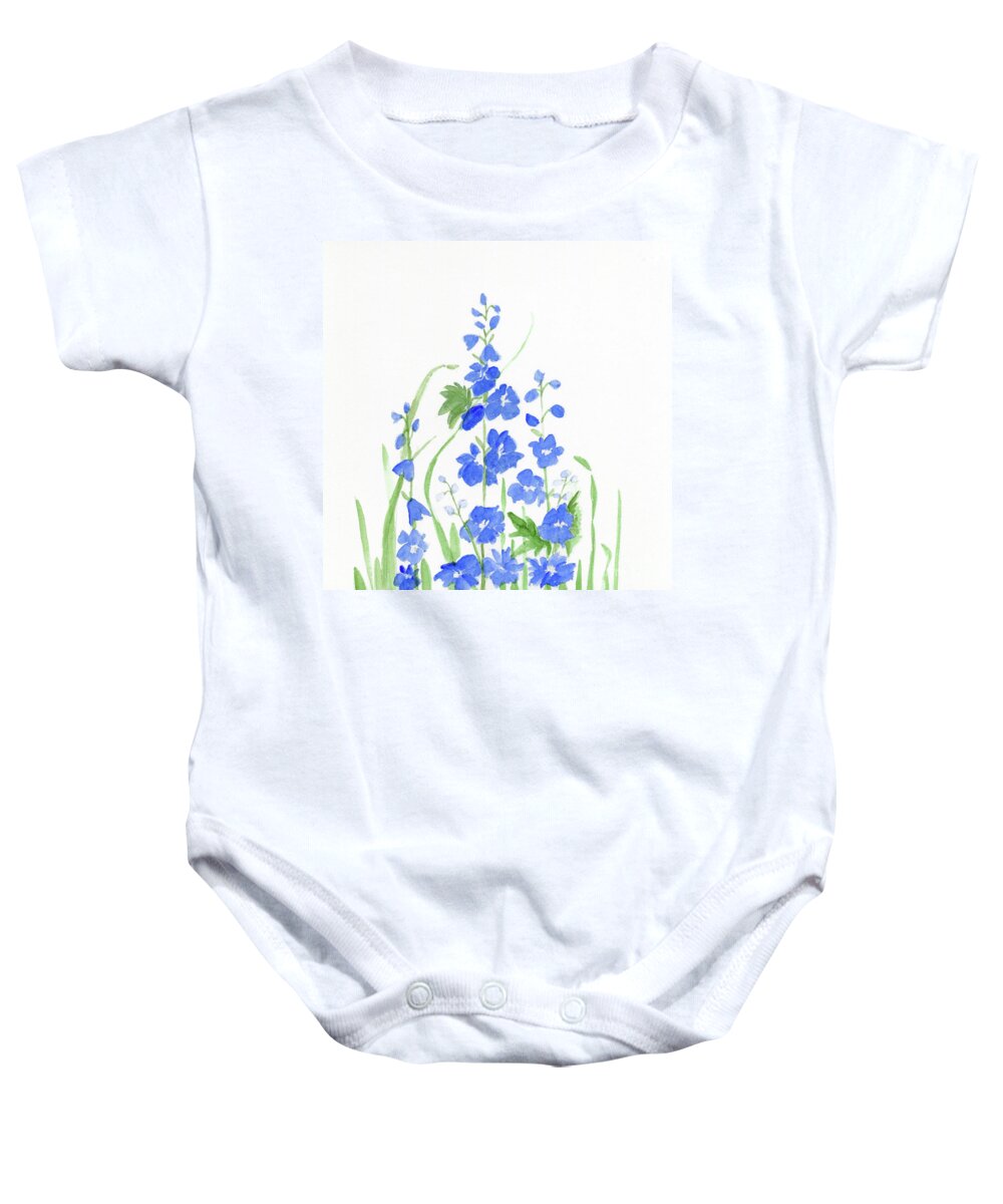 Larkspur Baby Onesie featuring the painting Blue Larkspur by Laurie Rohner