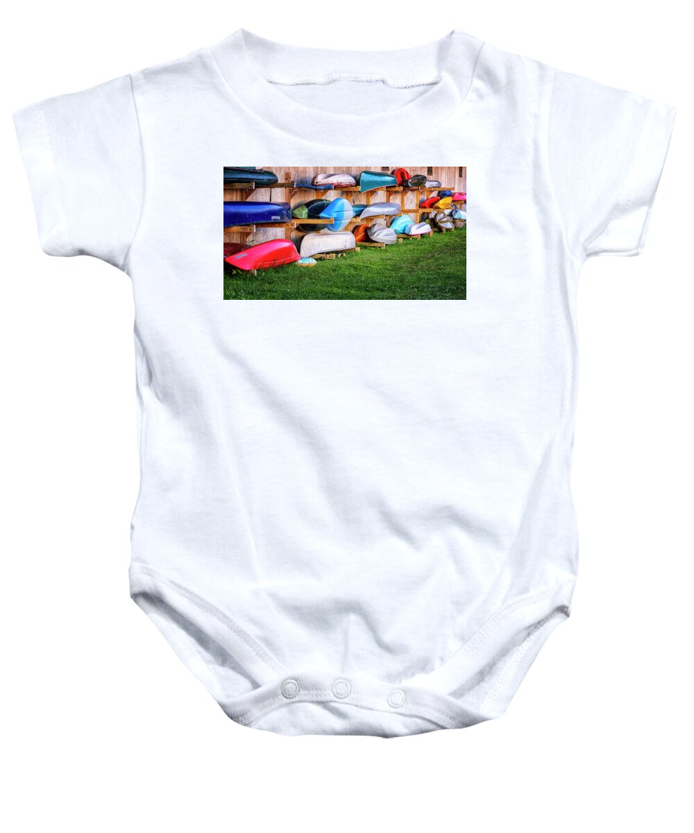 Bellows Falls Vermont Baby Onesie featuring the photograph Boats In Waiting by Tom Singleton