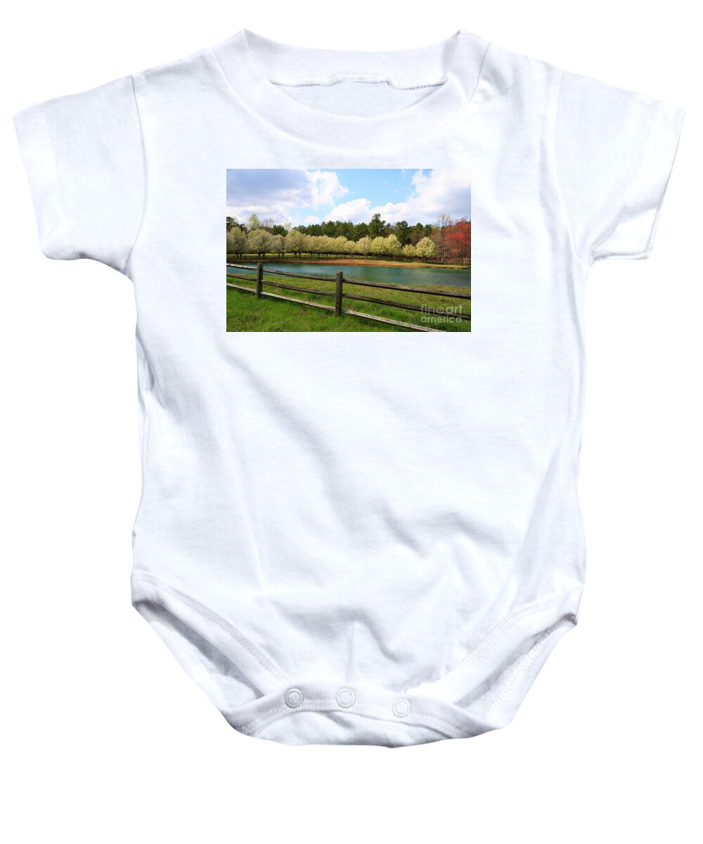 Bradford Pear Baby Onesie featuring the photograph Bradford Pear Trees Blooming by Jill Lang