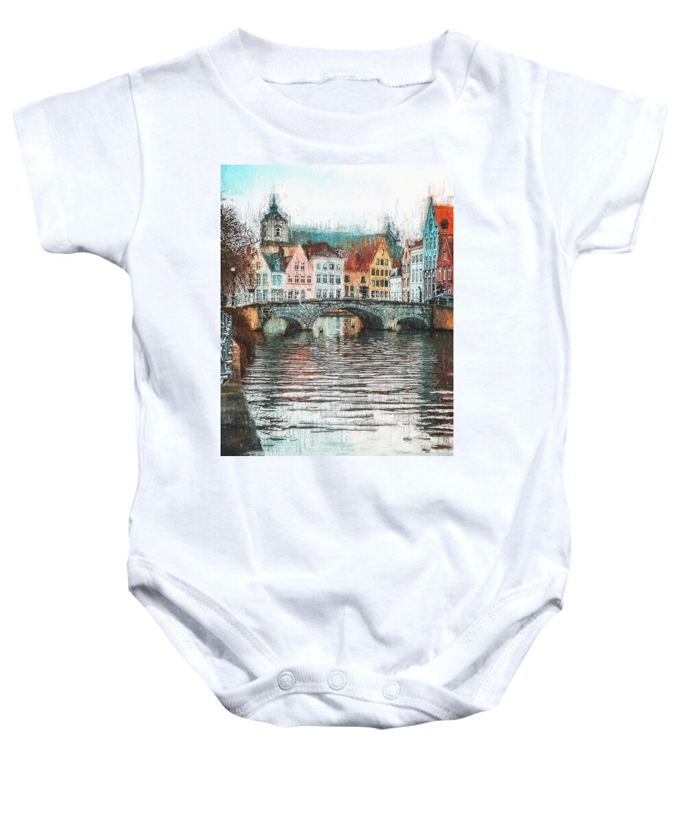 Belgium Baby Onesie featuring the painting Bruges, Belgium - 02 by AM FineArtPrints