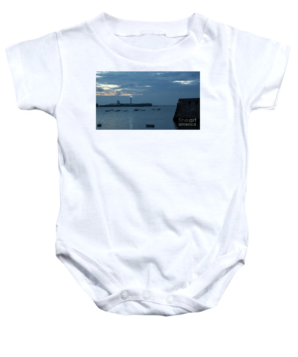 Andalucia Baby Onesie featuring the photograph Caleta Cove at Dusk Between Castles Cadiz Spain by Pablo Avanzini