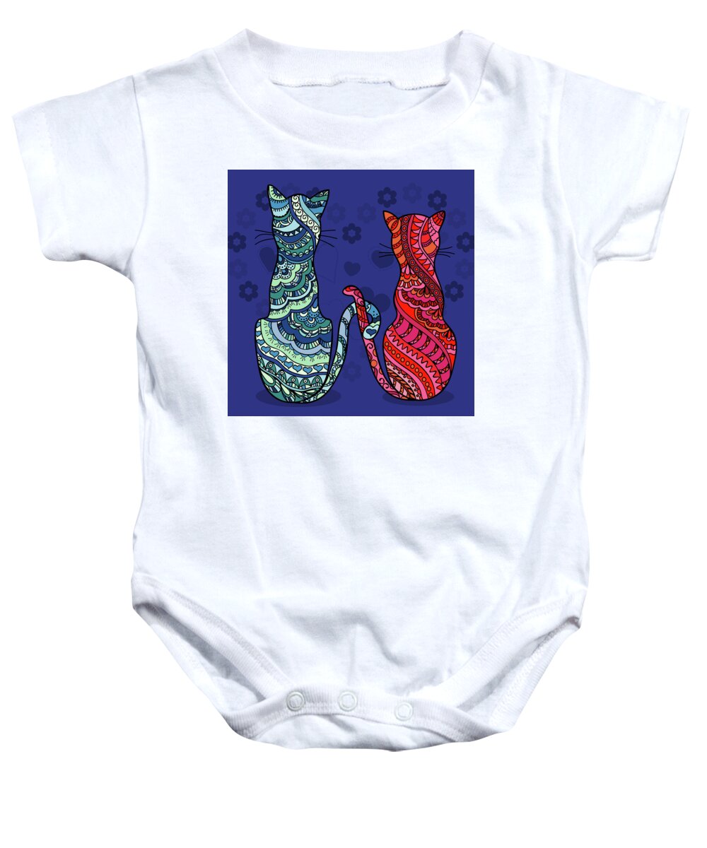 Cats Baby Onesie featuring the digital art Cat Lovers by Portraits By NC
