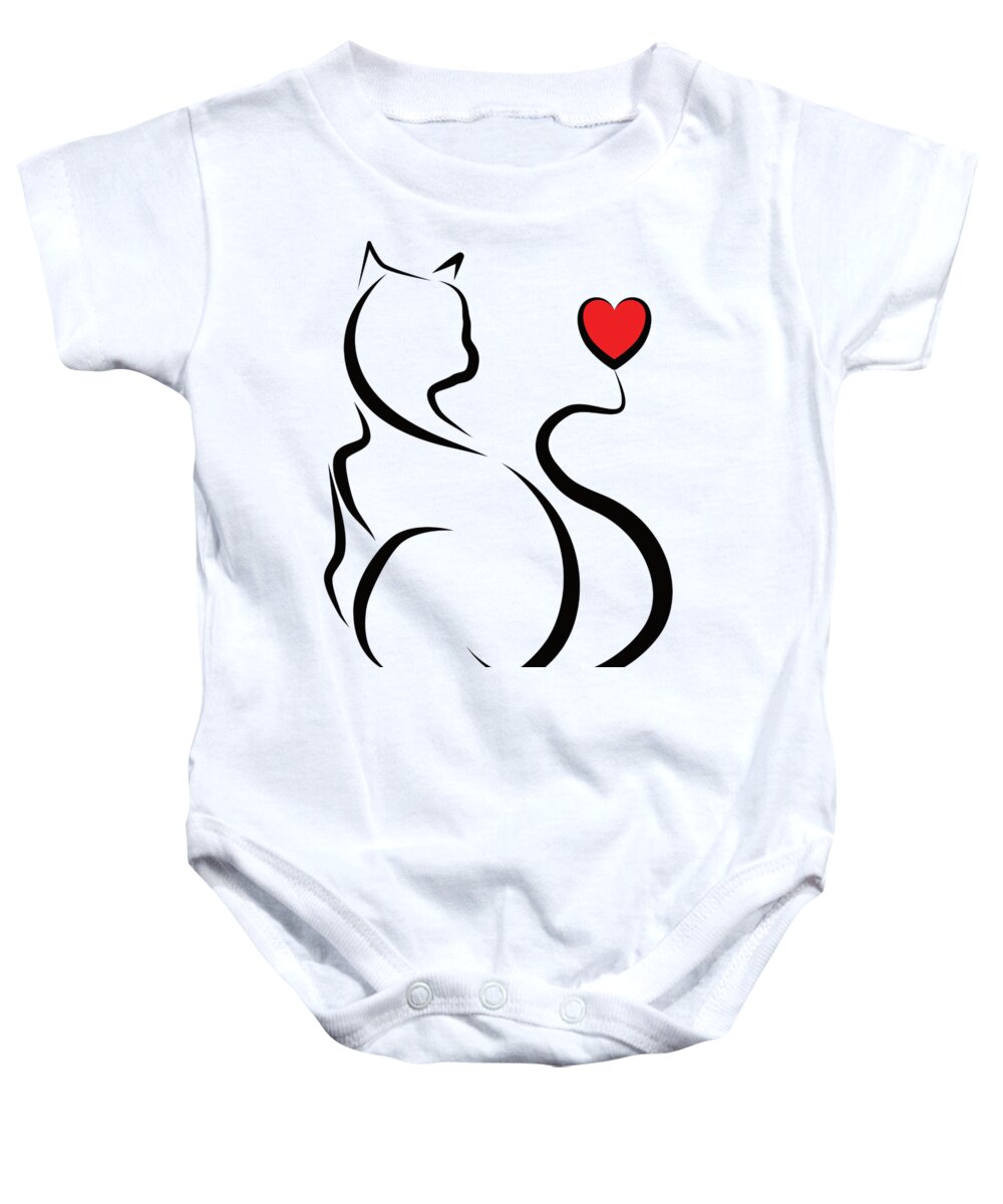 Cat Baby Onesie featuring the digital art Cat with Heart by Patricia Piotrak
