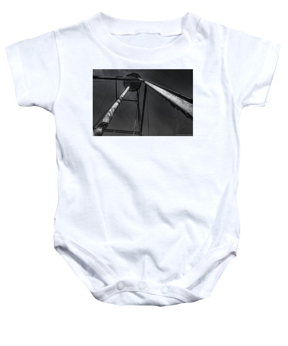  Baby Onesie featuring the photograph Classic Water Tower BW Study by Mark Valentine