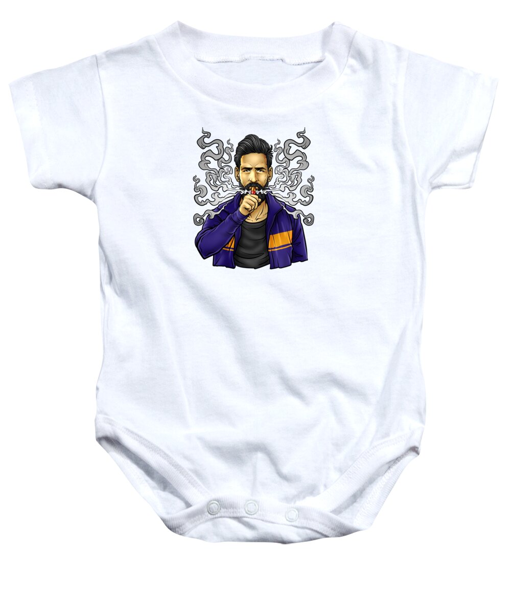 Vape Baby Onesie featuring the digital art Cloud Chaser Vaping Bearded Guy by Mister Tee