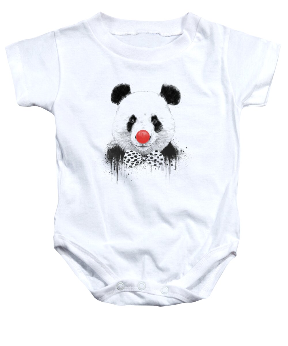 Panda Baby Onesie featuring the mixed media Clown panda by Balazs Solti