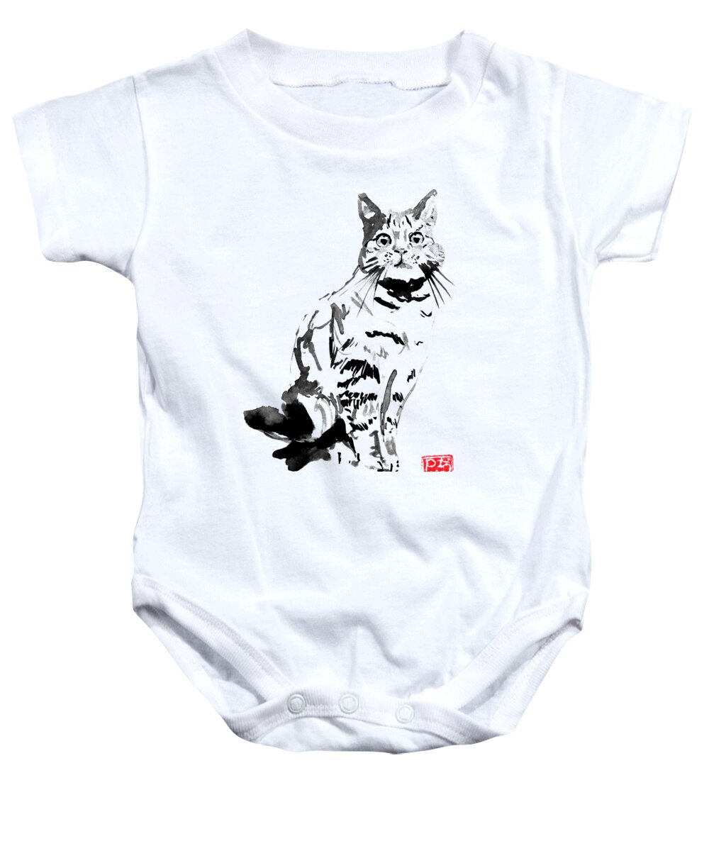 Cat Baby Onesie featuring the drawing Clyde by Pechane Sumie