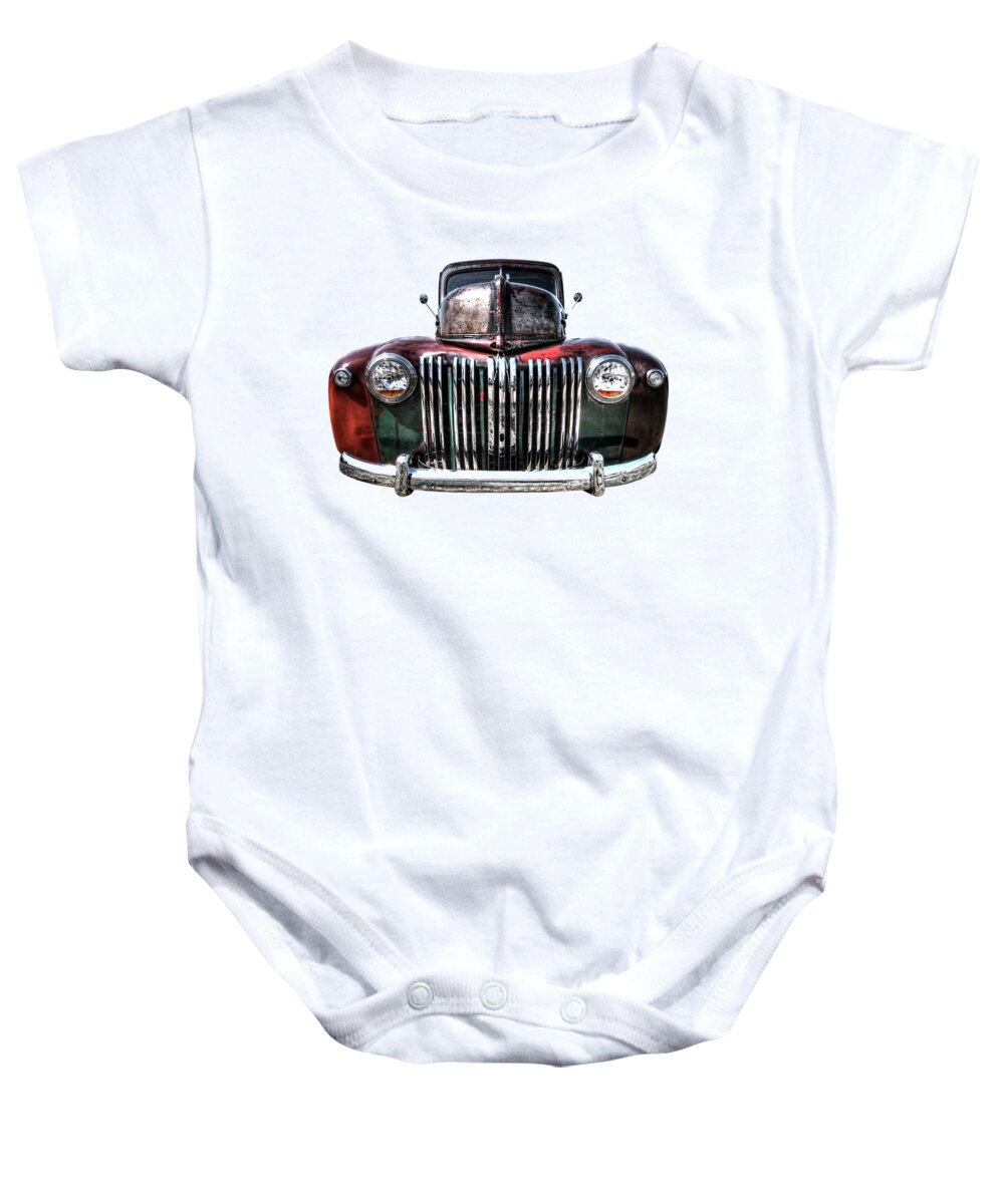 Ford Truck Baby Onesie featuring the photograph Colorful Rusty Ford Head On by Gill Billington