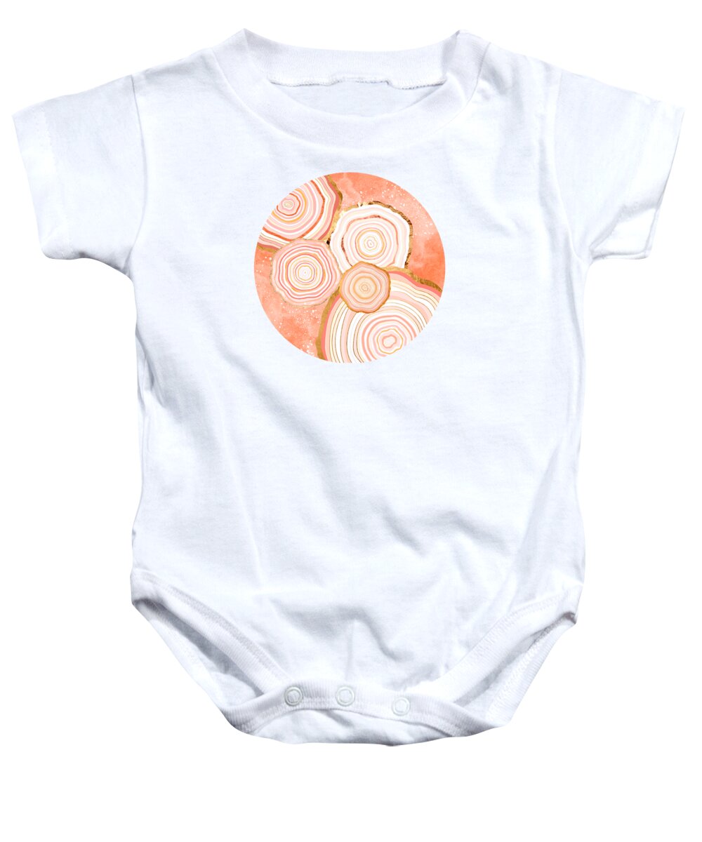 Coral Baby Onesie featuring the digital art Coral Agate Abstract by Spacefrog Designs