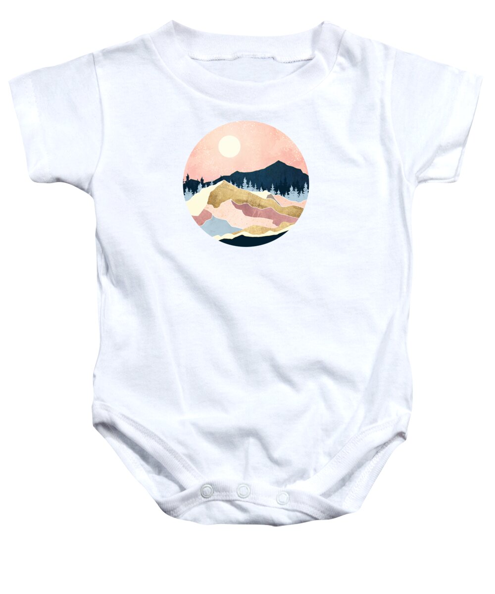 Coral Baby Onesie featuring the digital art Coral Sunset by Spacefrog Designs