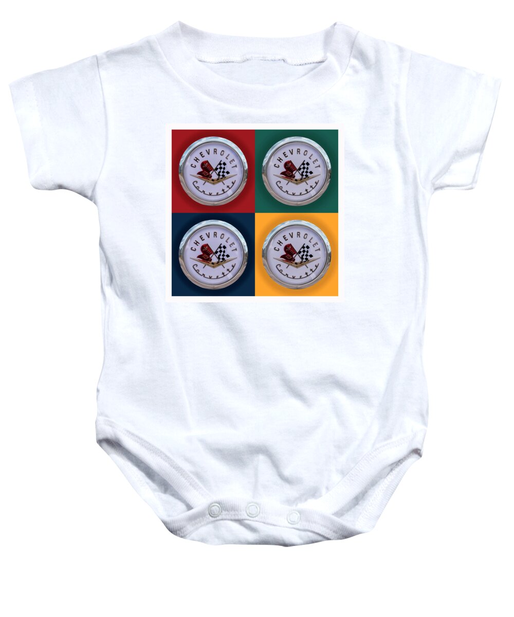 Corvette Baby Onesie featuring the mixed media Corvette squared by Arttography LLC