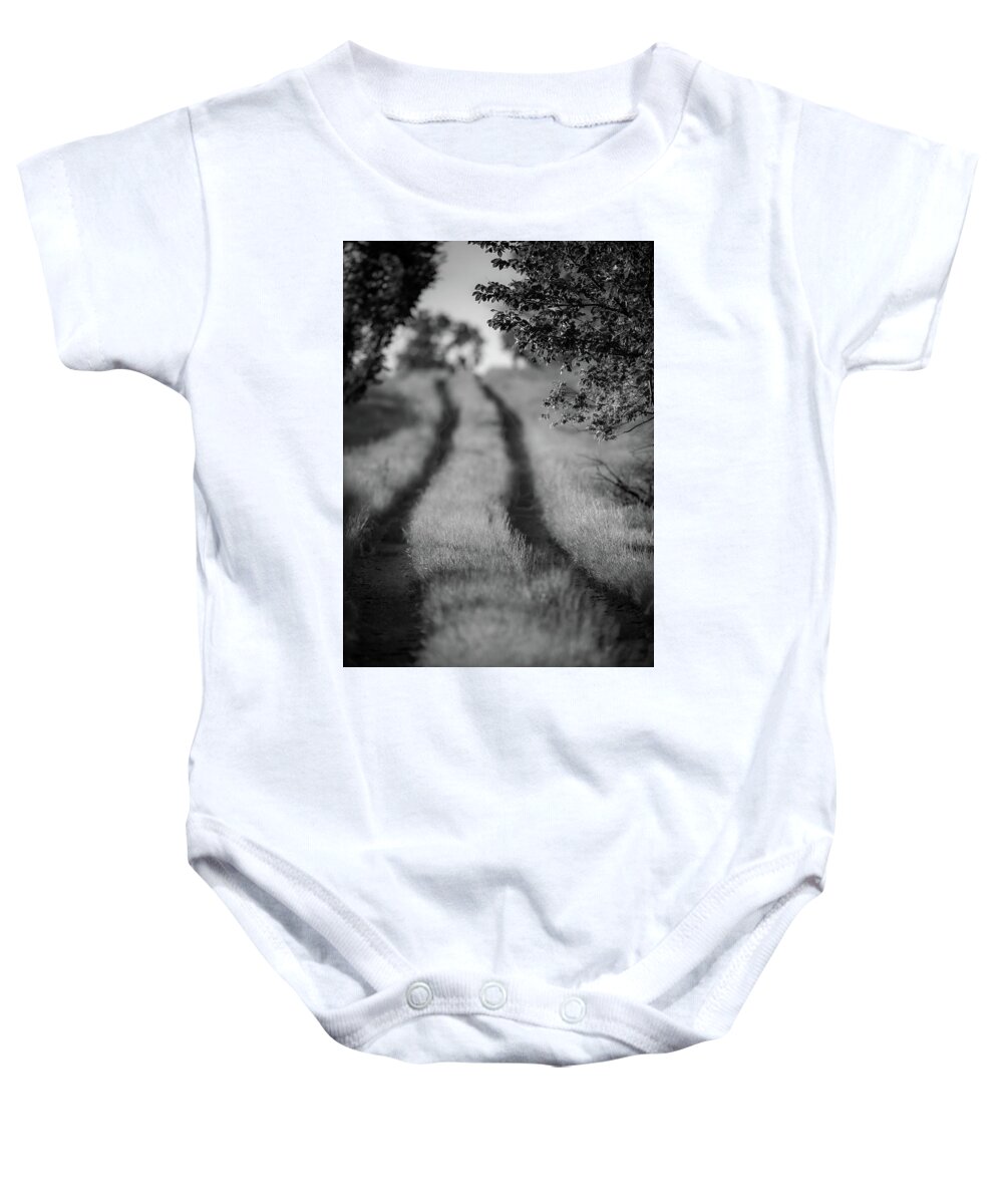 Black And White Baby Onesie featuring the photograph Country Lane by Jeff Phillippi