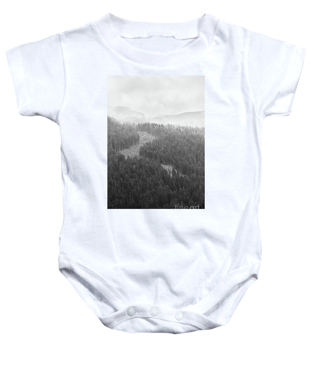 Tree Baby Onesie featuring the photograph Dawn in the mountains by The P