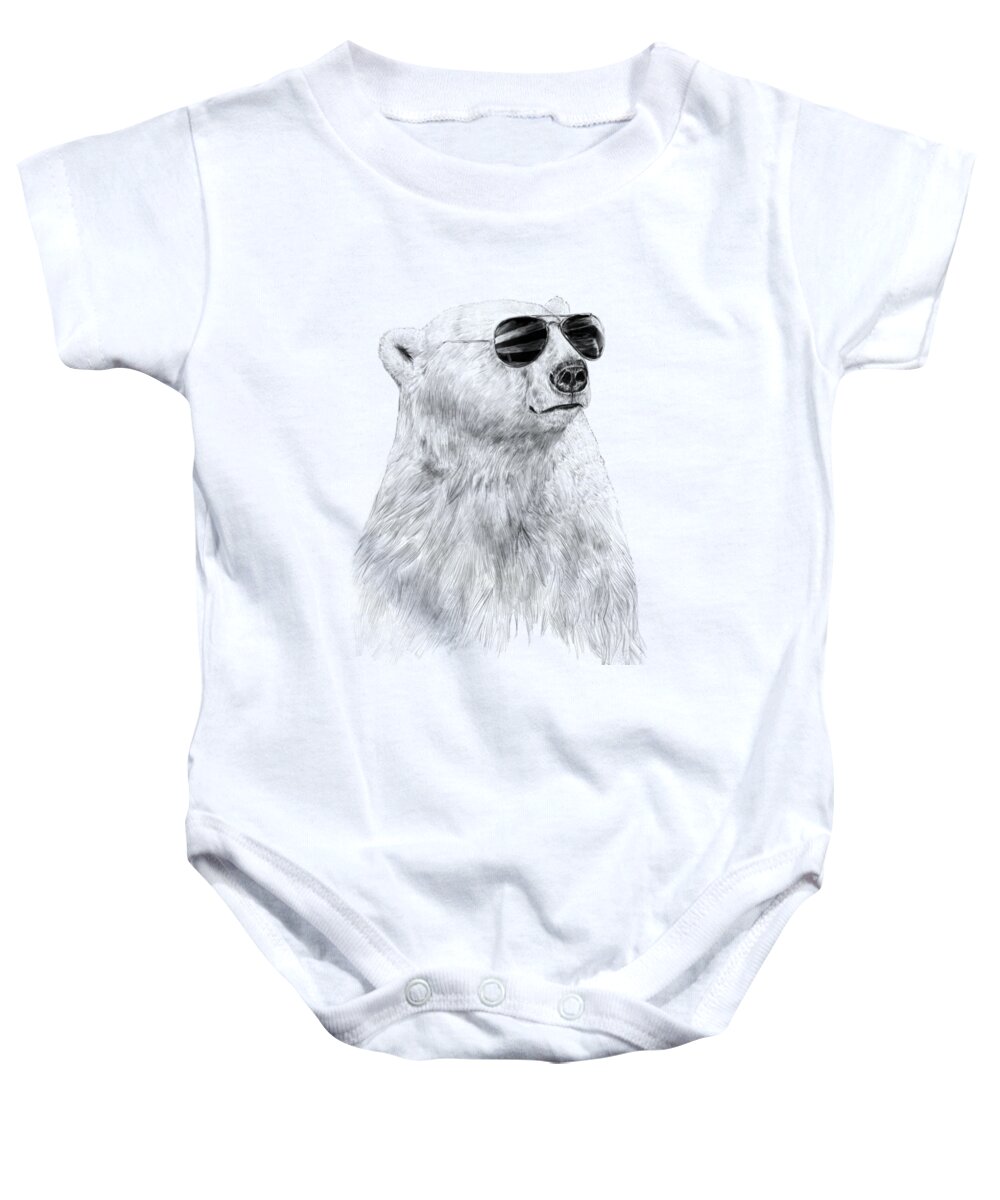 Polar Bear Baby Onesie featuring the drawing Don't let the sun go down by Balazs Solti