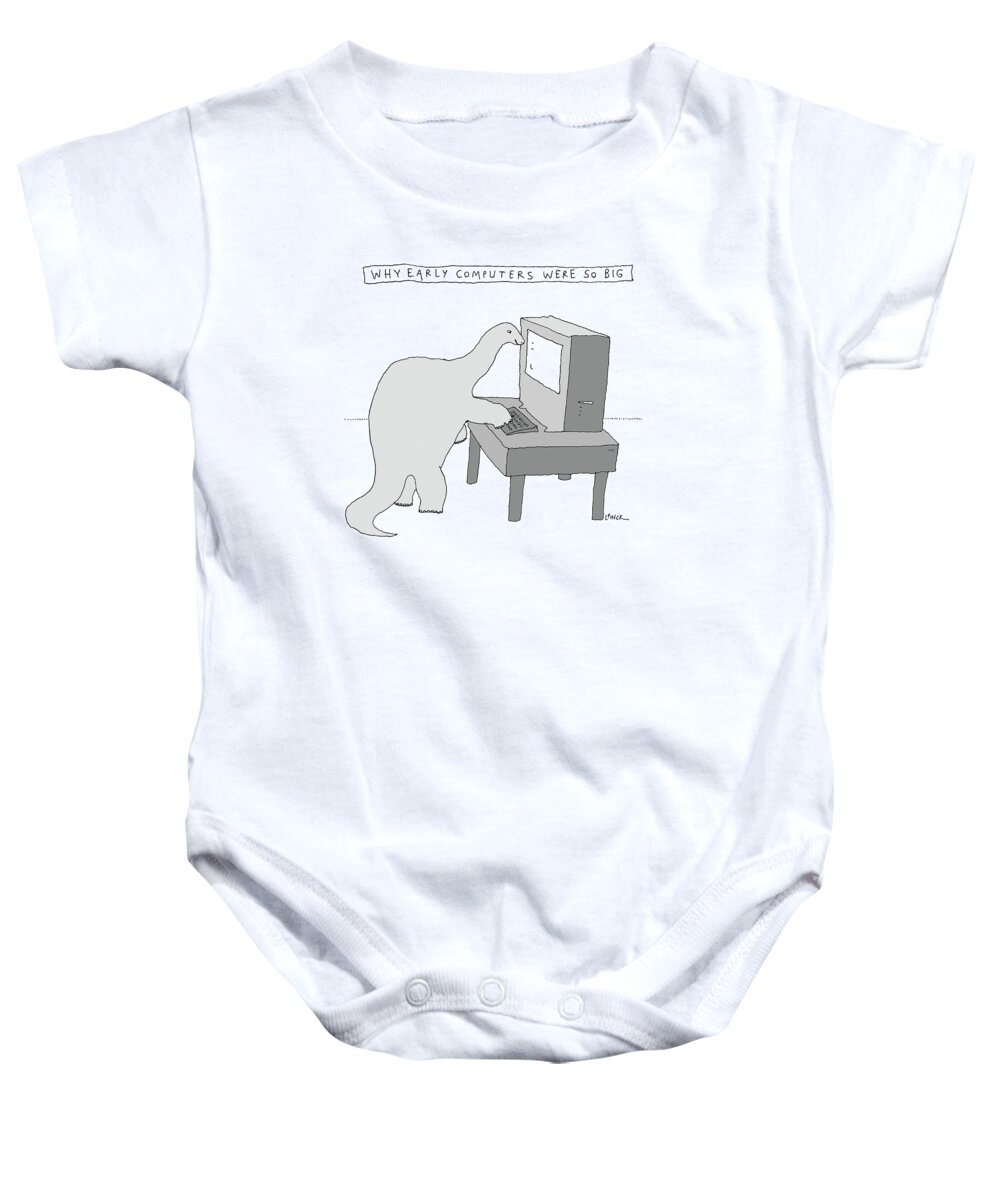 Captionless Baby Onesie featuring the drawing Early Computers by Liana Finck