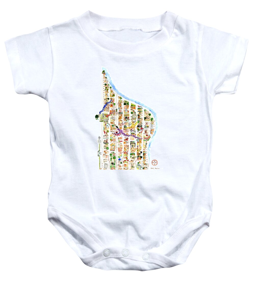 East Harlem Map Baby Onesie featuring the painting East Harlem Map by Afinelyne