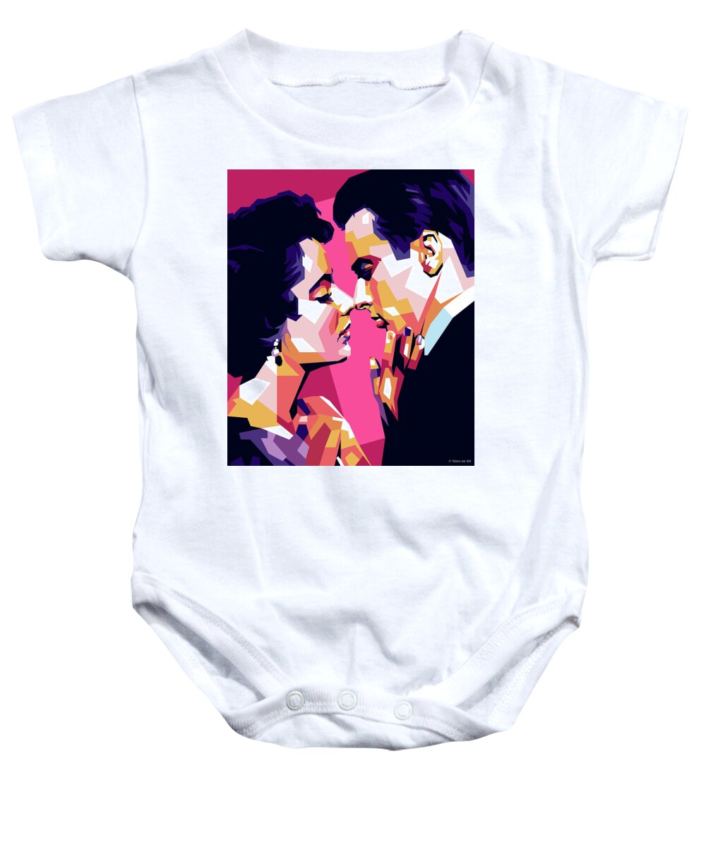 Elizabeth Baby Onesie featuring the digital art Elizabeth Taylor and Montgomery Clift by Movie World Posters