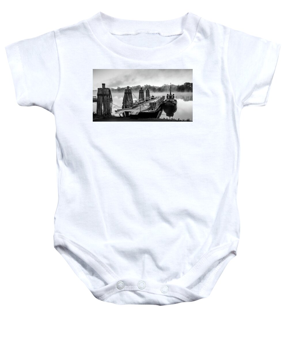 Black And White Baby Onesie featuring the photograph Ferry at Rocky Hill Connecticut by Kyle Lee