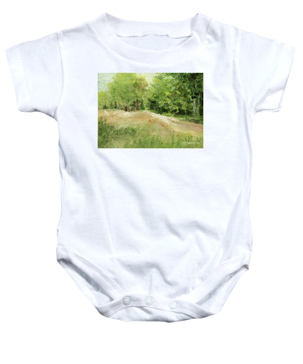 Original Painting Baby Onesie featuring the painting Woodland Trees and Dirt Road by Laurie Rohner