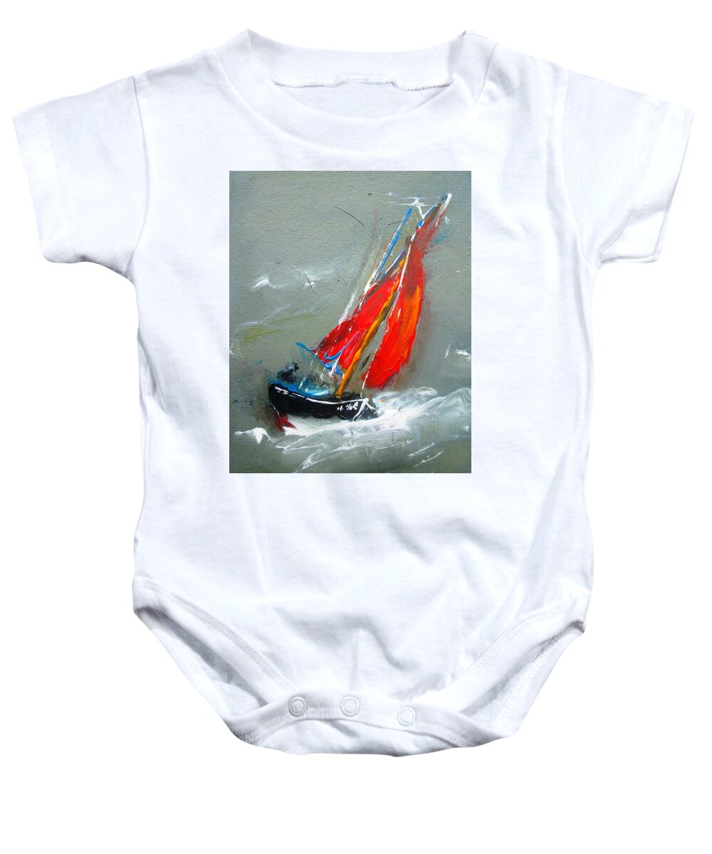 Irish Art Baby Onesie featuring the painting Boat Paintings And Art From Galway by Mary Cahalan Lee - aka PIXI
