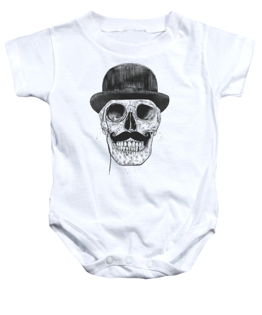 Skull Baby Onesie featuring the drawing Gentlemen never die by Balazs Solti