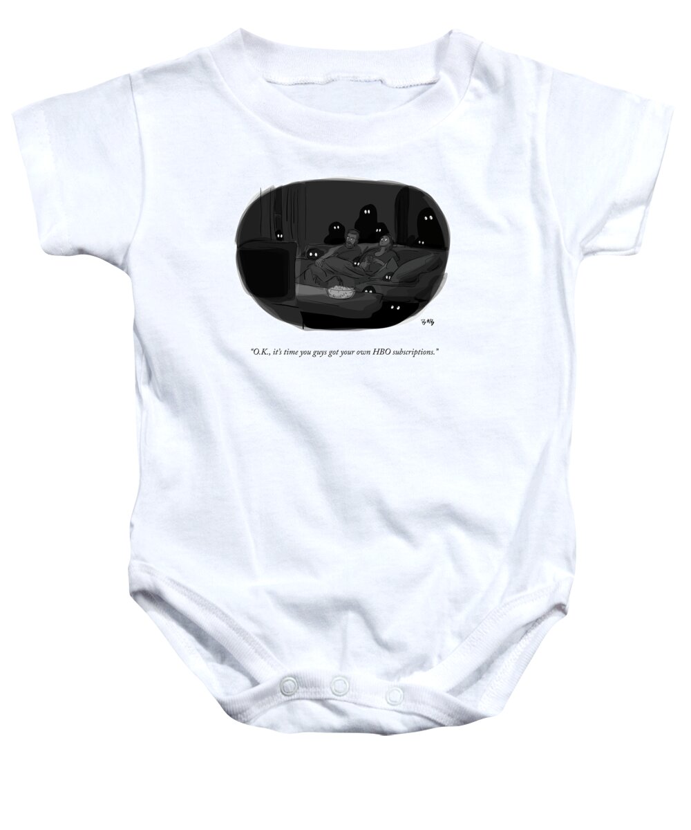 o.k. Baby Onesie featuring the drawing Get Your Own HBO Subscription by Brooke Bourgeois