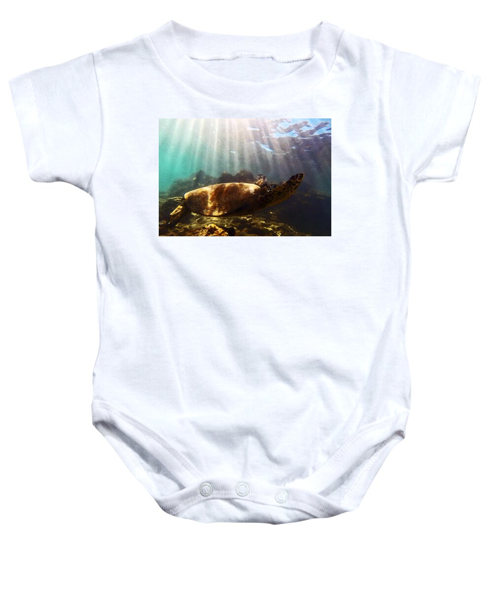 Sea Turtle Baby Onesie featuring the photograph Gliding Honu - Paintography by Anthony Jones