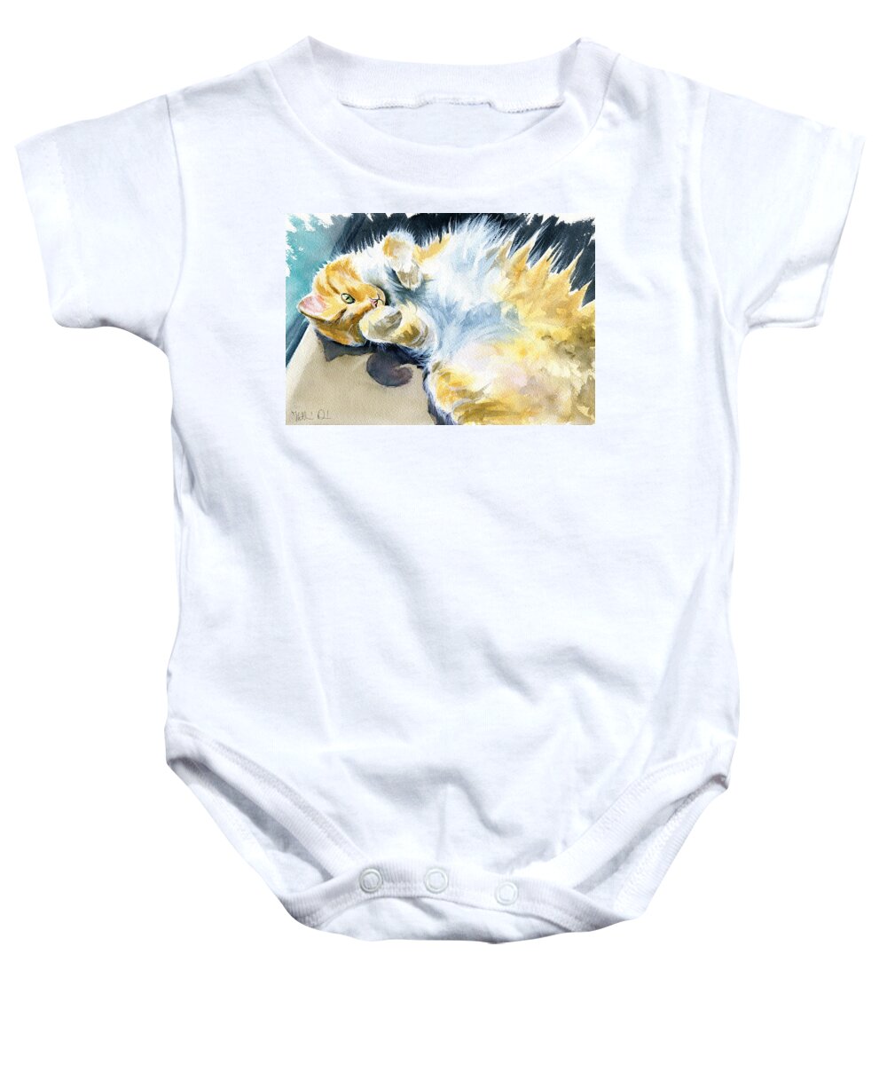 Cat Baby Onesie featuring the painting Glorious Floof by Dora Hathazi Mendes