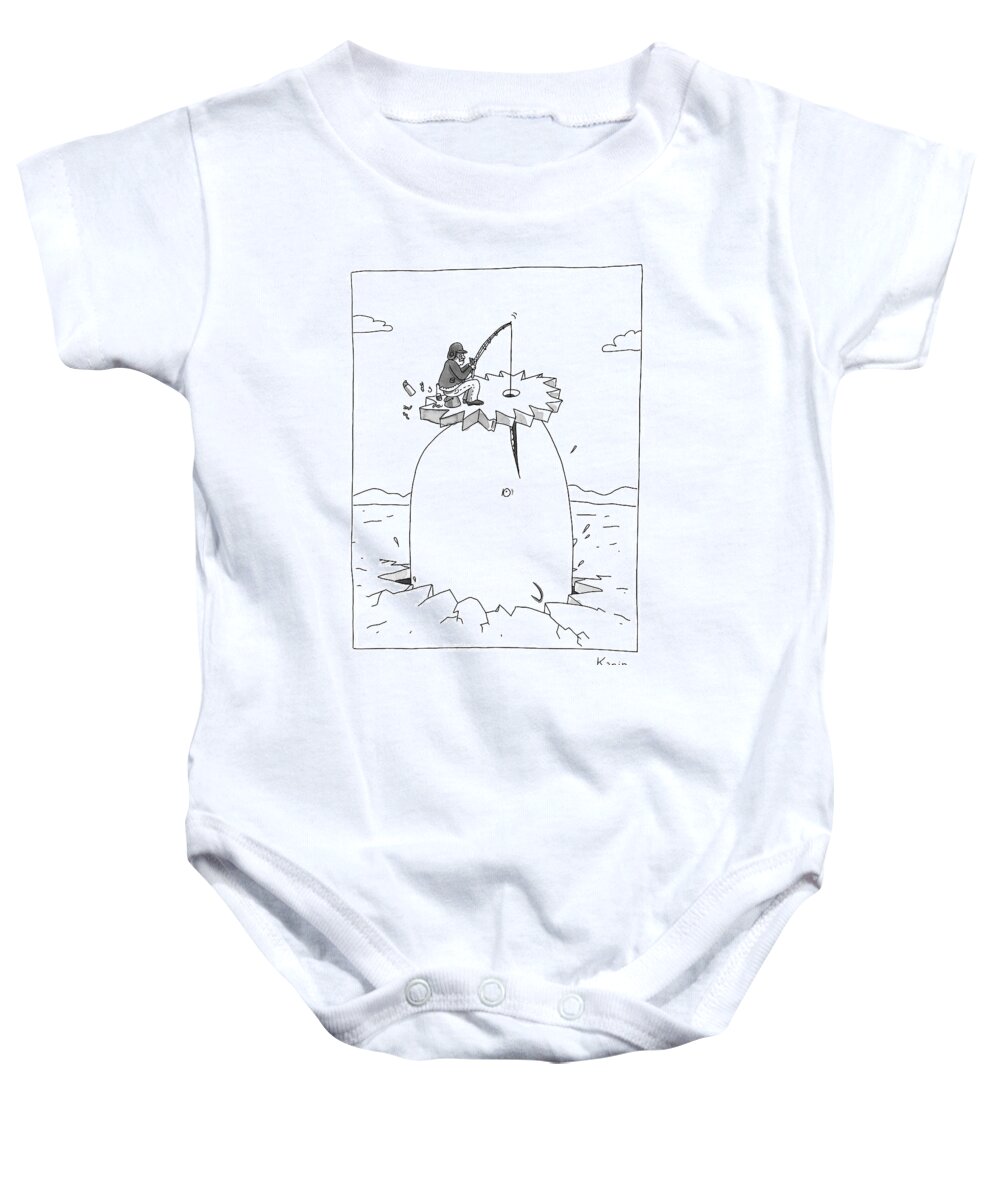 Captionless Baby Onesie featuring the drawing Gone Fishing by Zachary Kanin