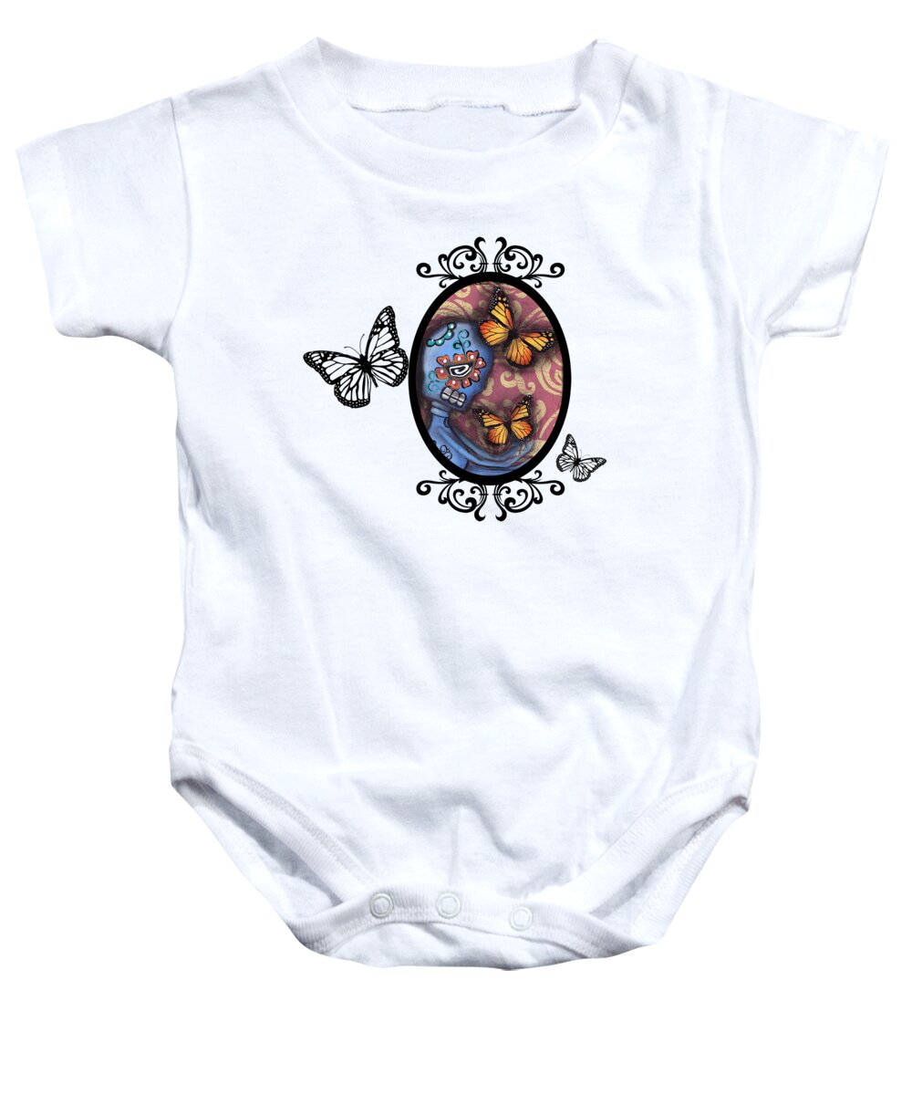Day Of The Dead Baby Onesie featuring the photograph Gothic Frame Sugar Skull by Abril Andrade