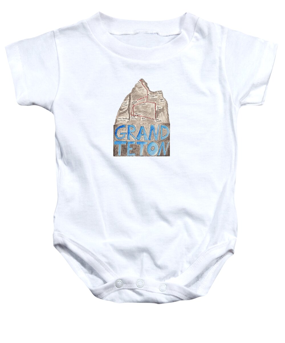 Grand Teton Baby Onesie featuring the painting Grand Teton-Owen Spaulding Route by Tate MacDowell