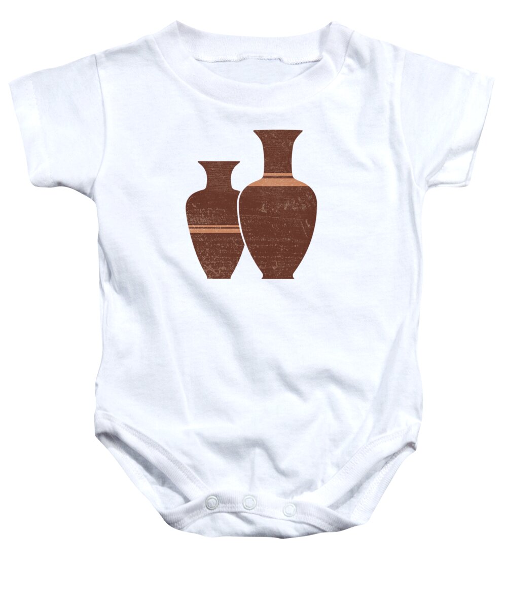 Abstract Baby Onesie featuring the mixed media Greek Pottery 23 - Hydria - Terracotta Series - Modern, Contemporary, Minimal Abstract - Burnt Umber by Studio Grafiikka