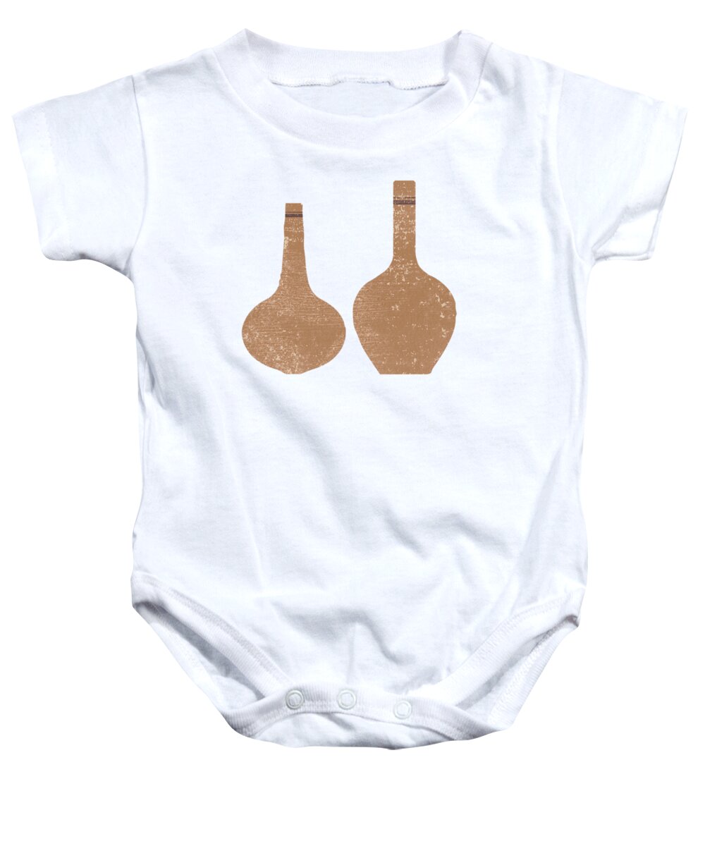 Abstract Baby Onesie featuring the mixed media Greek Pottery 25 - Vases - Terracotta Series - Modern, Contemporary, Minimal Abstract - Dark Tan by Studio Grafiikka