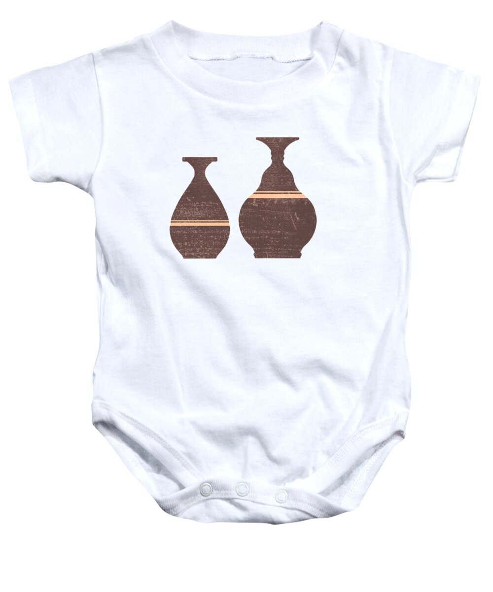 Abstract Baby Onesie featuring the mixed media Greek Pottery 26 - Alabastron - Terracotta Series - Modern, Contemporary, Minimal Abstract - Brown by Studio Grafiikka