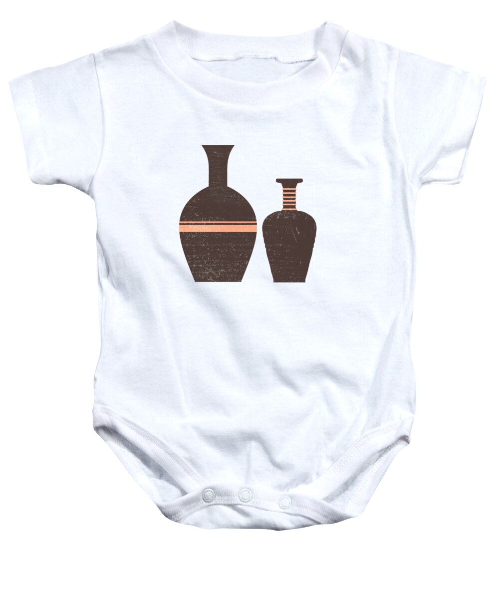Abstract Baby Onesie featuring the mixed media Greek Pottery 31 - Hydria - Terracotta Series - Modern, Contemporary, Minimal Abstract - Seal Brown by Studio Grafiikka