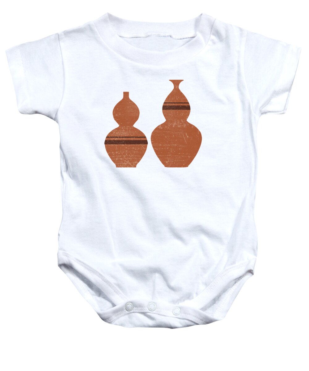 Abstract Baby Onesie featuring the mixed media Greek Pottery 33 - Double Bubble Vase - Terracotta Series - Modern, Contemporary, Minimal Abstract by Studio Grafiikka