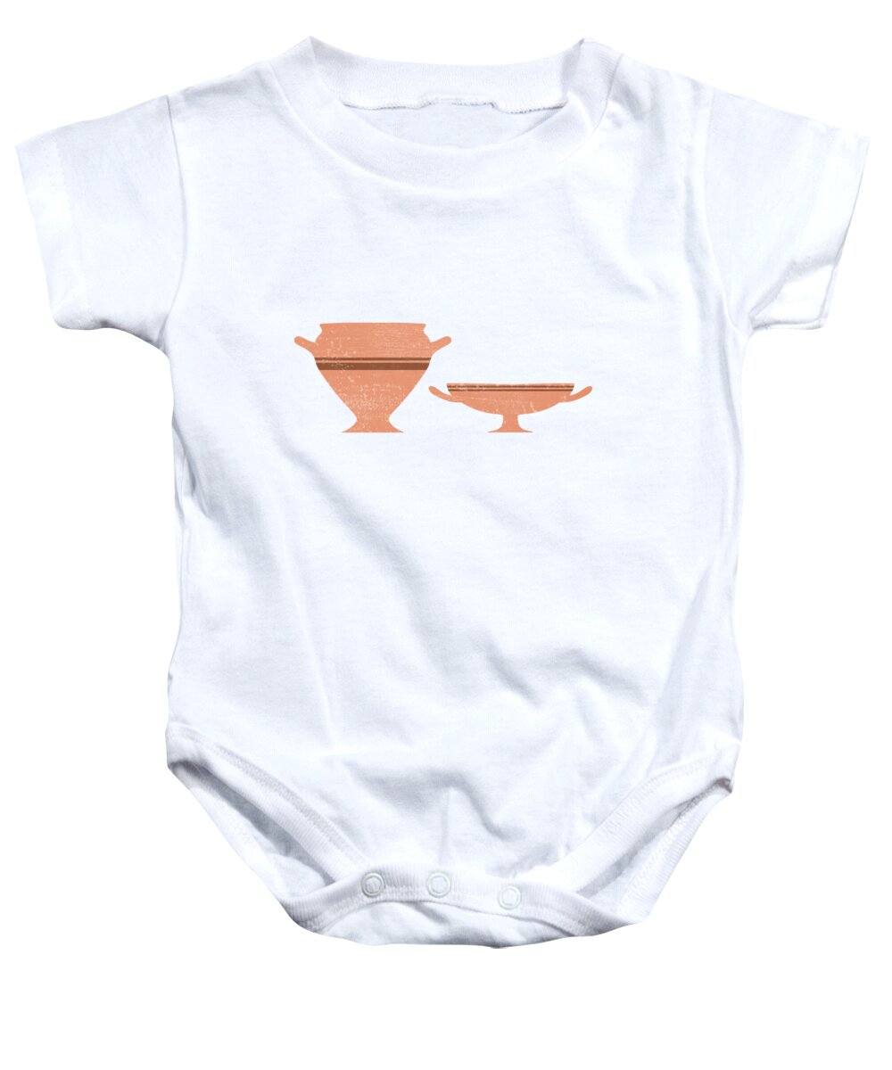 Abstract Baby Onesie featuring the mixed media Greek Pottery 34 - Bell Krater, Kylix - Terracotta Series - Modern, Contemporary, Minimal Abstract by Studio Grafiikka