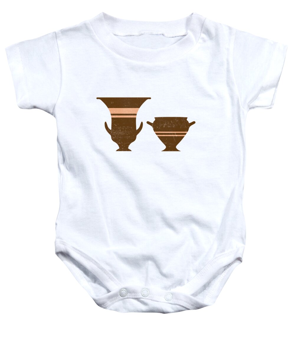 Abstract Baby Onesie featuring the mixed media Greek Pottery 36 - Bell Krater - Terracotta Series - Modern, Contemporary, Minimal Abstract - Auburn by Studio Grafiikka