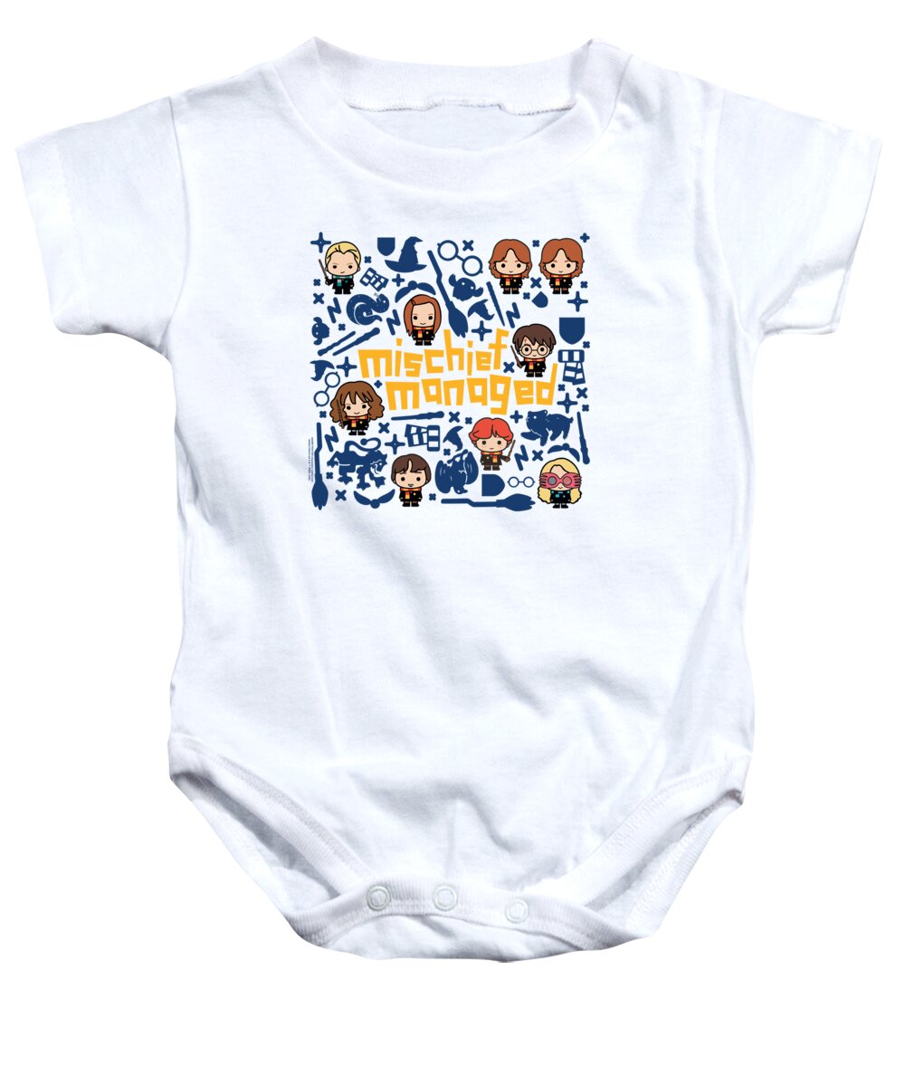  Baby Onesie featuring the digital art Harry Potter - Mischief Managed Chibis by Brand A