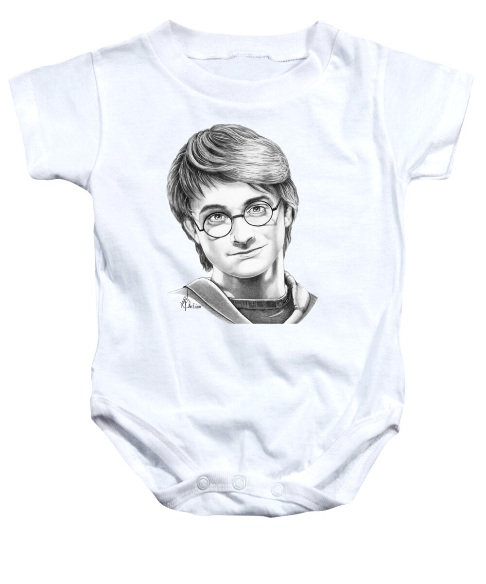 Drawing Baby Onesie featuring the drawing Harry Potter by Murphy Elliott