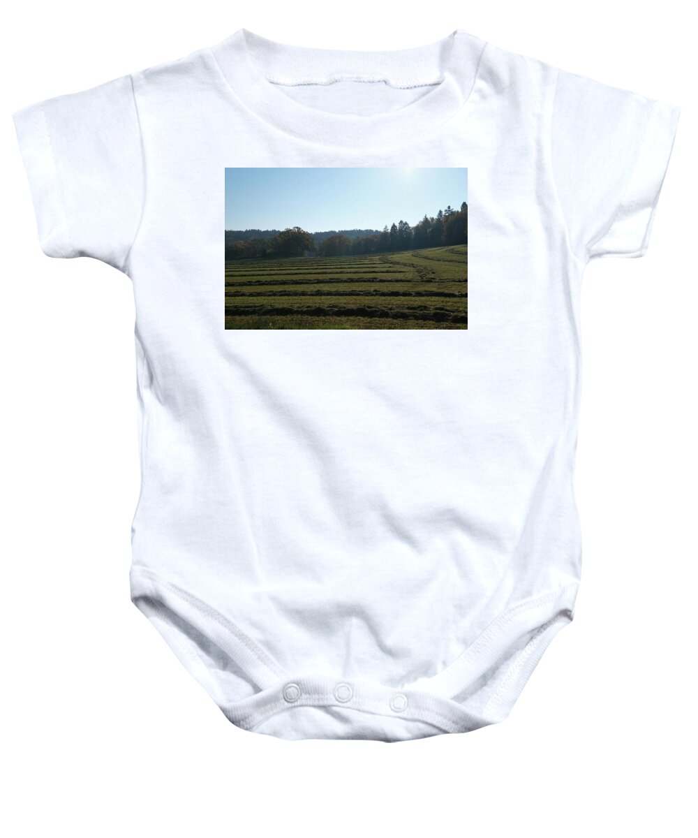 Sweden Baby Onesie featuring the pyrography Haymaking by Magnus Haellquist