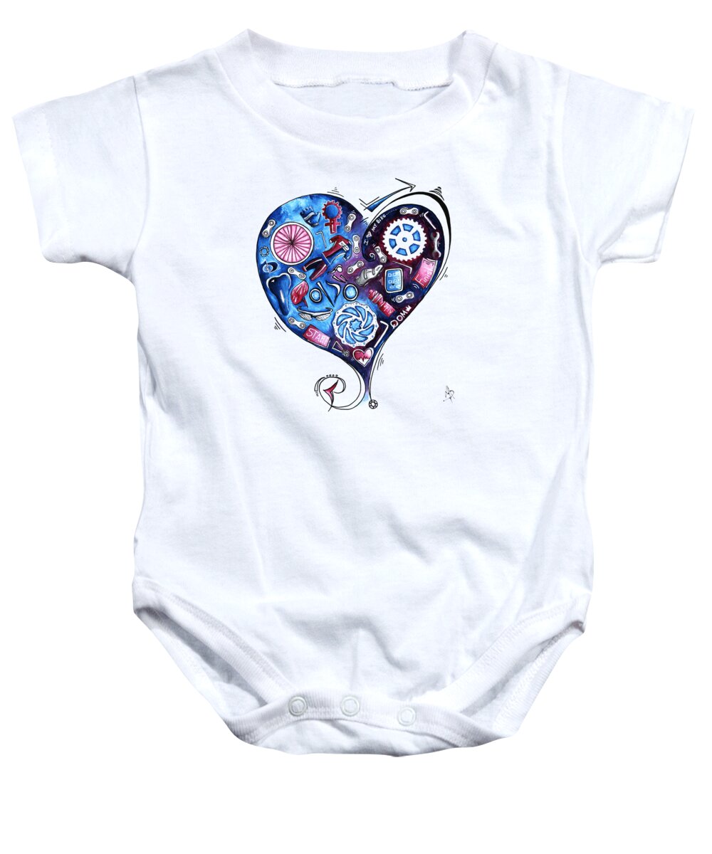 Biking Baby Onesie featuring the painting Heart Racing a MAD Shredder Biking Cycling Painting by Megan Duncanson by Megan Aroon