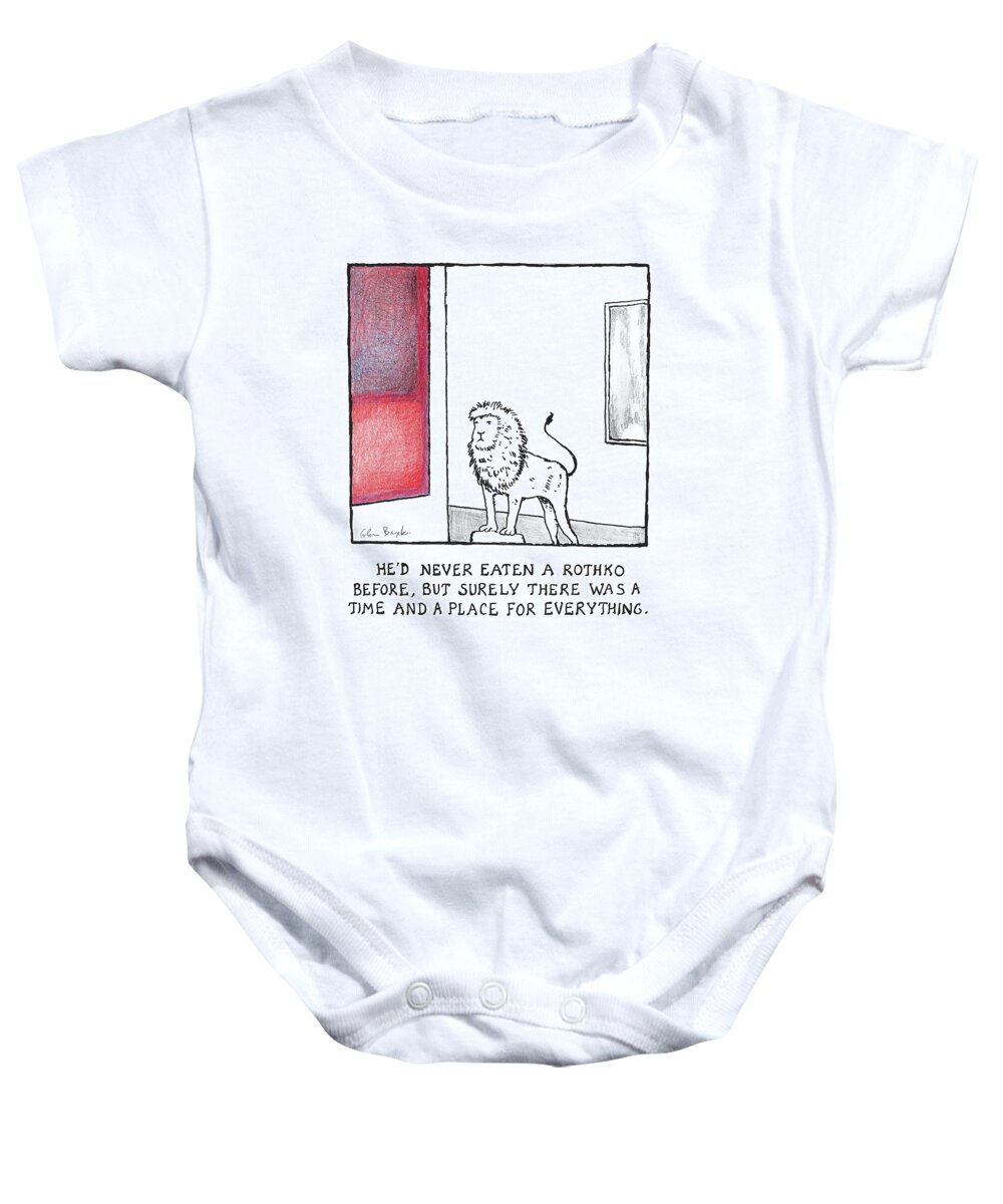 Captionless Baby Onesie featuring the drawing He'd Never Eaten a Rothko Before by Glen Baxter