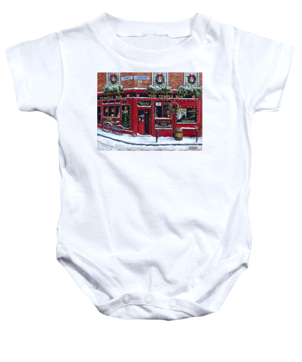 The Temple Bar Baby Onesie featuring the painting Holidays at The Temple Bar by Marilyn Dunlap