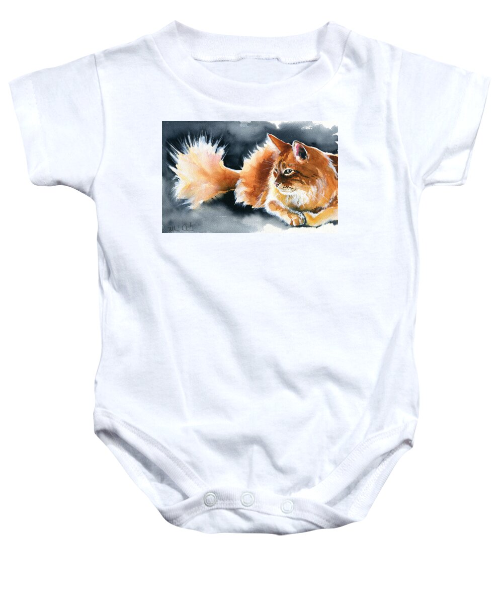 Fluff Baby Onesie featuring the painting Holy Ginger Fluff - Cat Painting by Dora Hathazi Mendes