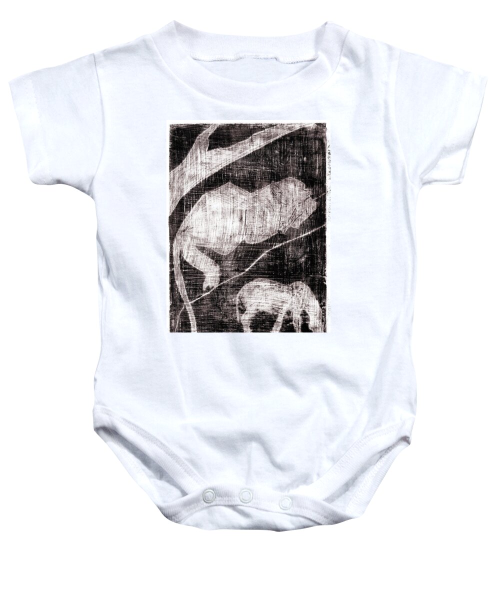 Black Baby Onesie featuring the painting How the leopard got his spots black oil painting OTD13 by Edgeworth Johnstone