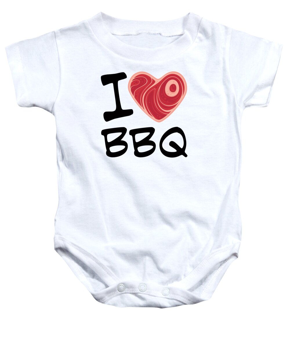 Barbecue Baby Onesie featuring the digital art I Love BBQ by John Schwegel
